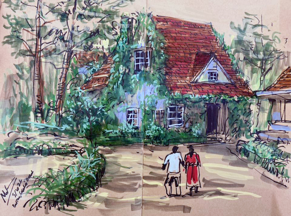 Cụm biệt thự này gồm 13 căn, hoàn thành năm 1934 - ký họa của họa sĩ Trần Bình Minh