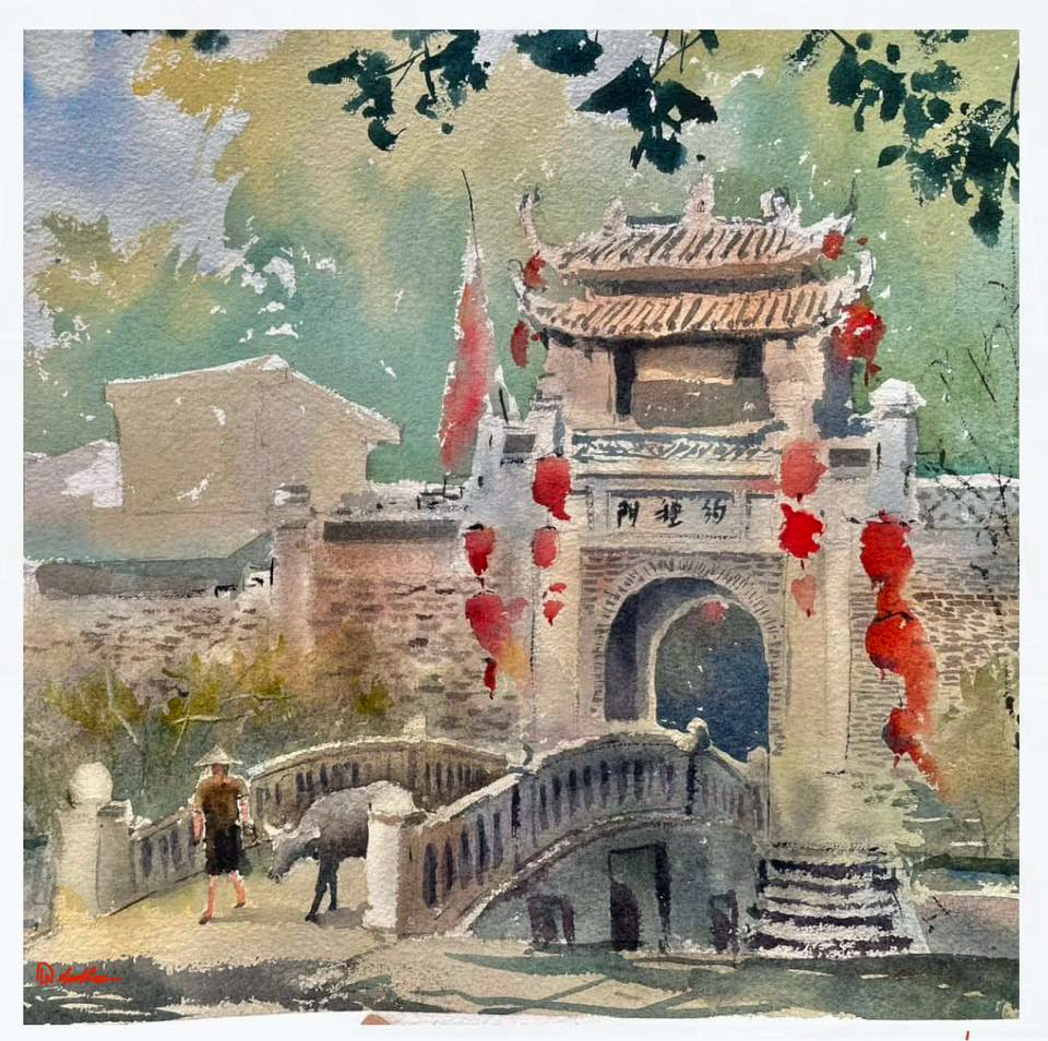 Cổng được thiết kế theo kiểu "thượng gia - hạ môn" (trên nhà, dưới cổng) - ký họa của KTS Đặng Viết Lộc
