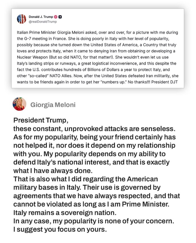 Tổng thống Trump và Thủ tướng Ý Meloni leo thang tranh cãi- Ảnh 2.