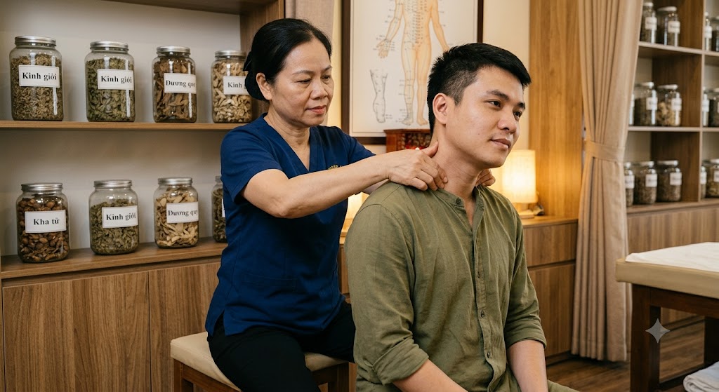 Đau mỏi cổ vai gáy do dùng điện thoại nhiều có xoa bóp bấm huyệt được không? - Ảnh 2.