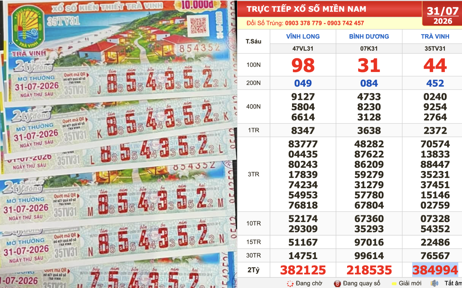 Xổ số miền Nam ng&agrave;y 31 th&aacute;ng 7: Tin vui cho kh&aacute;ch tr&uacute;ng số đ&agrave;i Tr&agrave; Vinh - Ảnh 1.