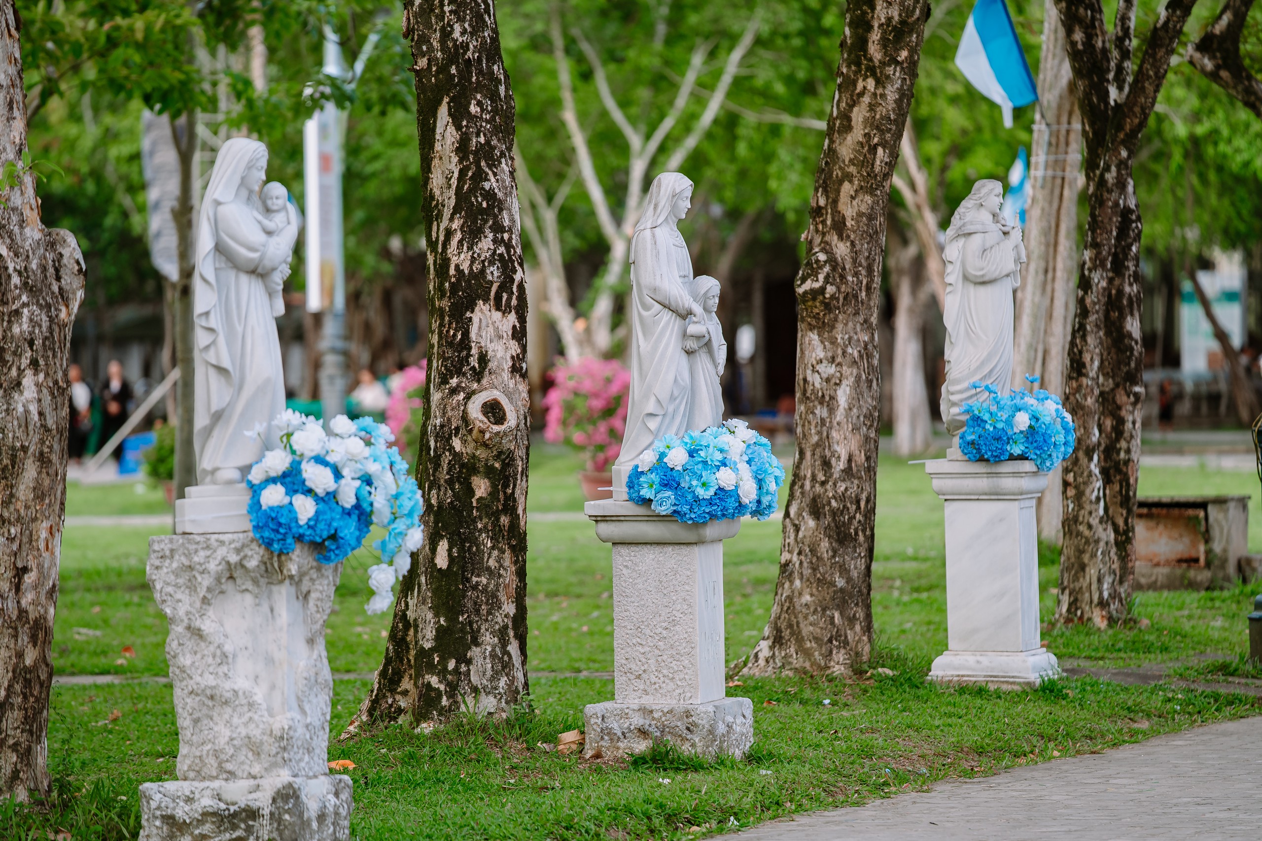 Hàng ngàn bông hoa kết nên hình tượng Đức Mẹ La Vang 'đứng trên ngàn mây' - Ảnh 11.