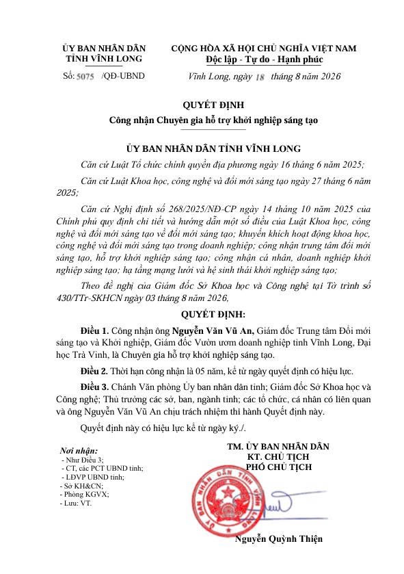Công nhận chuyên gia hỗ trợ khởi nghiệp sáng tạo đầu tiên ở Vĩnh Long - Ảnh 2.