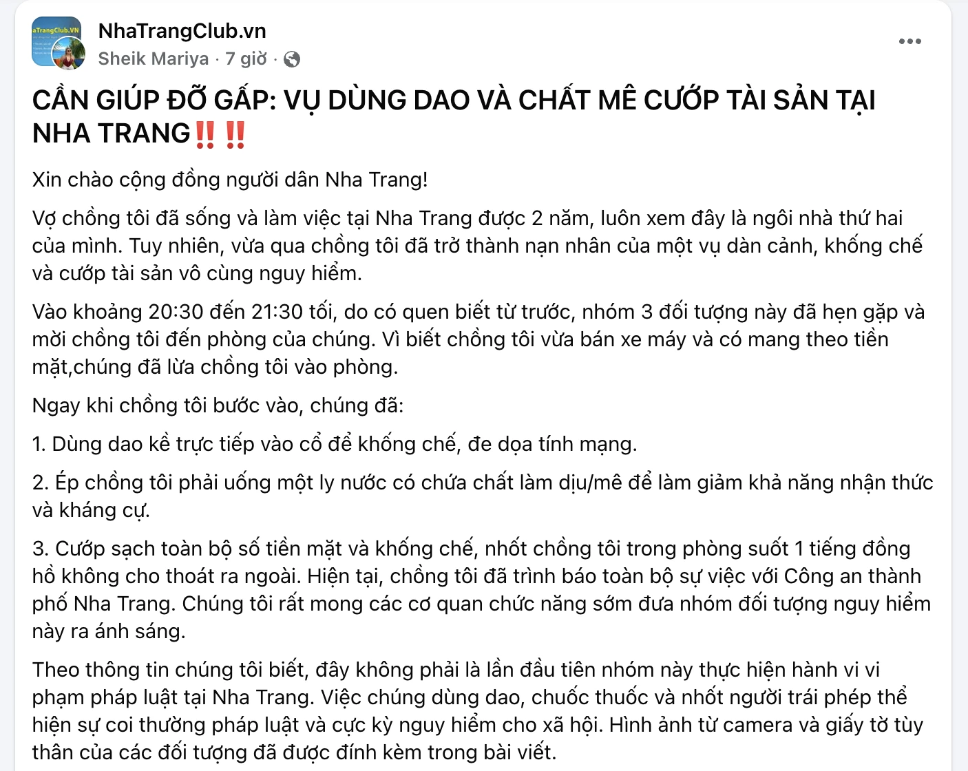 Công an xác minh thông tin dùng dao, chất mê cướp tài sản ở Nha Trang- Ảnh 1.