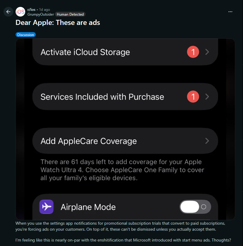 Người dùng phẫn nộ khi Apple chèn quảng cáo khó tắt lên iOS - Ảnh 1.