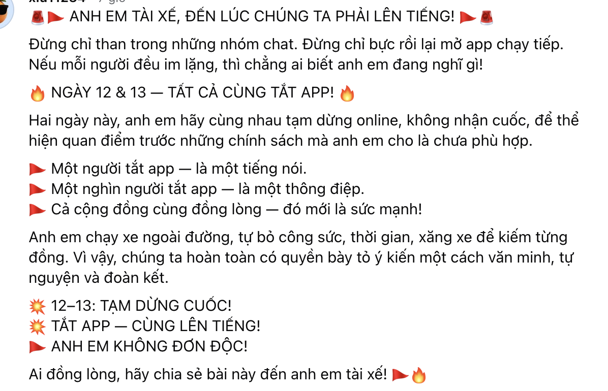 Tài xế Grab kêu gọi tắt app 2 ngày phản đối hãng chiết khấu 'cắt cổ' - Ảnh 1.