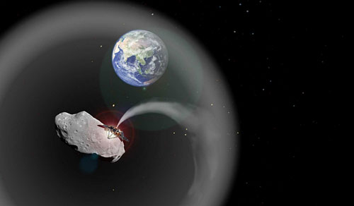 Viễn cảnh kéo mây bụi bao phủ một tiểu hành tinh để chắn bức xạ mặt trời