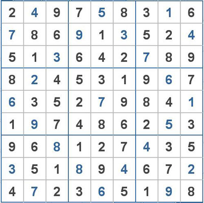 Mời các bạn thử sức với ô số Sudoku 2075 mức độ Khó 1