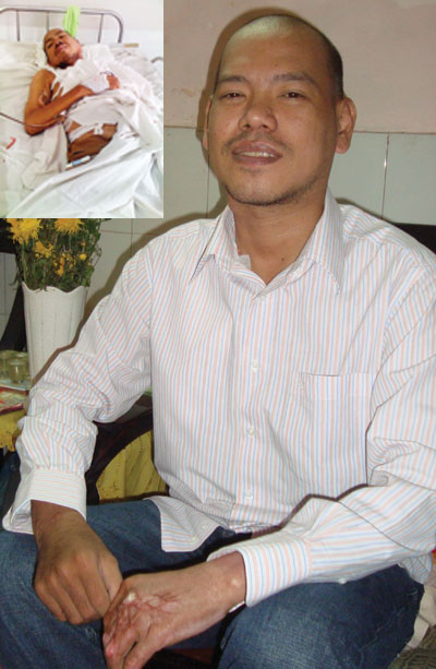 Bác sĩ Nguyễn Phương Tú khi trên giường bệnh (ảnh nhỏ) và bây giờ