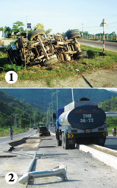 Xe tải phơi bụng, xe bồn “ôm” con lươn