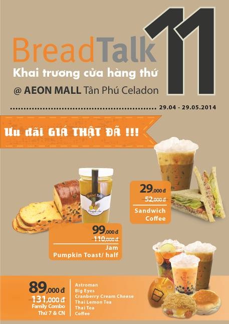 Ưu đãi GIÁ THẬT ĐÃ chào đón cửa hàng BreadTalk thứ 11 tại Aeon Mall Tân Phú 2