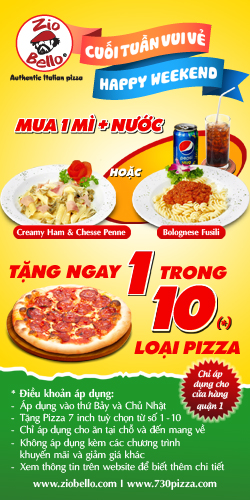 Cuối Tuần Vui Vẻ: Mua 1 mì + nước tặng ngay 1 trong 10 loại pizza tại Zio Bello 1