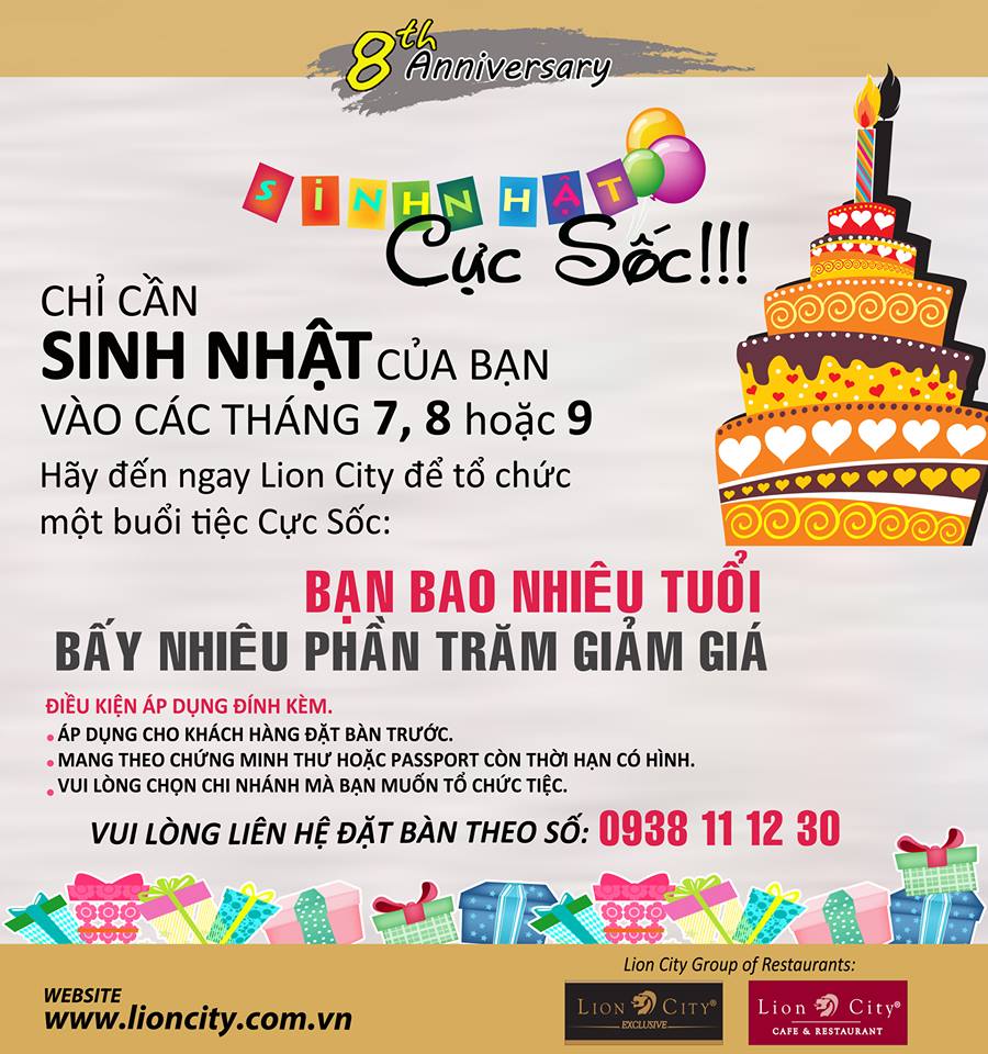 Sinh nhật cực sốc - Bạn bao nhiêu tuổi, bấy nhiêu phần trăm giảm giá tại Lion City trong tháng 7, 8 và 9 1