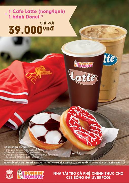 Combo 1 Caffe Latte (nóng/lạnh) + 1 bánh Donut chỉ với 39.000đ tại Dunkin' Donuts trong suốt tháng 8.2014 1