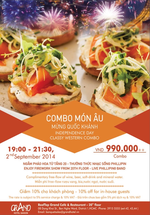 Xem pháo hoa và thưởng thức buffet mừng 2-9 tại Grand Hotel Saigon 1