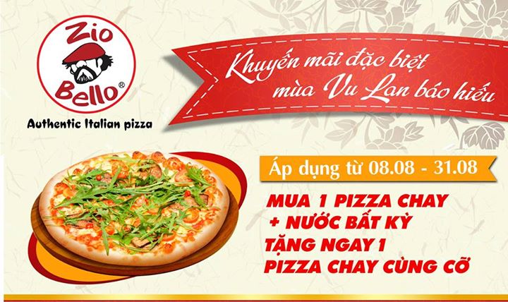 Mua 1 pizza chay và nước tặng ngay 1 pizza chay cùng cỡ tại Zio Bello 1