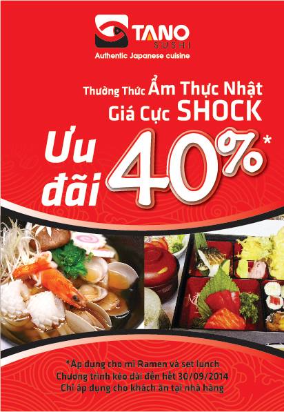 Giảm giá 40% cho toàn bộ Set lunch và mì Ramen tại Tano Sushi 1