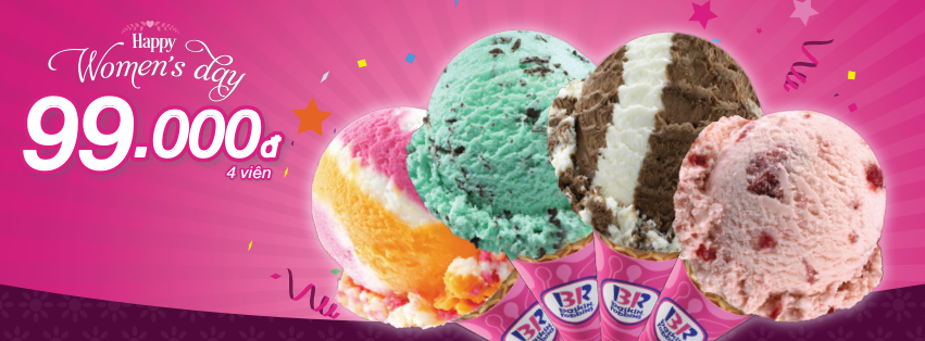 Happy Women's Day: 4 viên kem chỉ 99.000đ tại Baskin Robbins 1