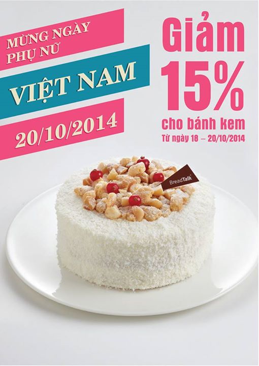 Ưu đãi giảm giá 15% cho bánh kem  BreadTalk từ ngày 18 - 20.10 1