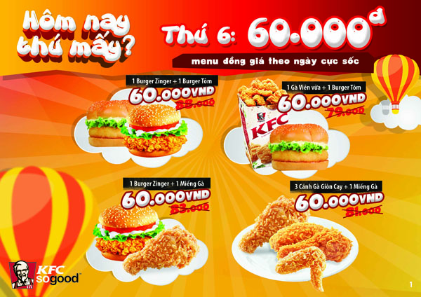 H&ocirc;m Nay Thứ Mấy - Menu đồng gi&aacute; theo ng&agrave;y CỰC SỐC tại KFC 6