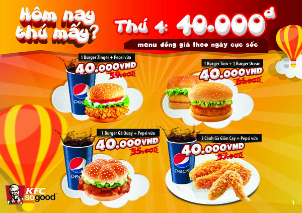 H&ocirc;m Nay Thứ Mấy - Menu đồng gi&aacute; theo ng&agrave;y CỰC SỐC tại KFC 4