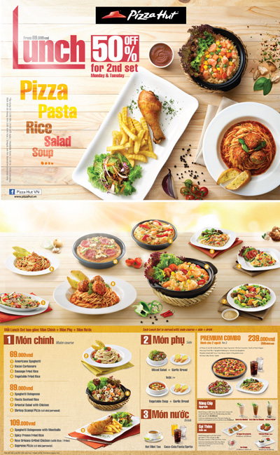 Giảm 50% cho Set lunch thứ nhì tại Pizza Hut vào thứ Hai và thứ Ba hàng tuần 1