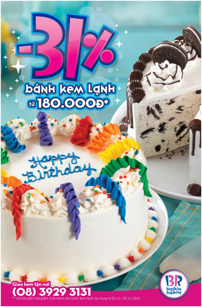 Bánh kem lạnh Baskin Robbins ưu đãi giảm 31% đến 30.11.2014  1