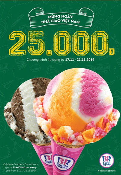 Chỉ 25.000đ một viên kem Baskin Robbins từ nay đến 21.11 1