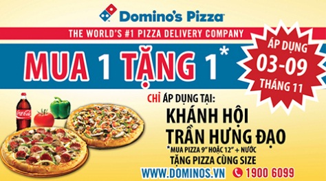 Megaweek (3.11 - 9.11): Mua 1 pizza & nước tặng ngay 1 pizza tại Domino's Pizza Khánh Hội & Trần Hưng Đạo 1