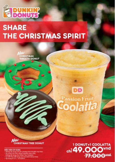 Christmas Combo siêu hấp dẫn chỉ với 49.000đ gồm 1 Coolatta mát lạnh + 1 bánh Donut thơm ngon tại Dunkin' Donuts 1