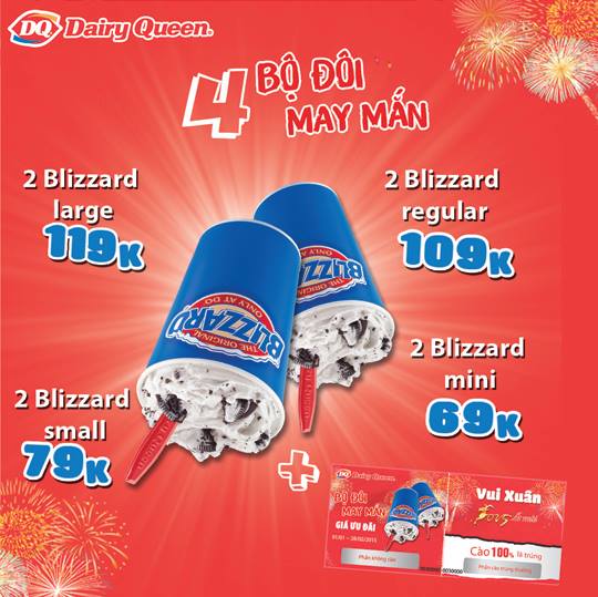 4 bộ đôi may mắn với giá cực kỳ ưu đãi chỉ từ 69.000đ tại Dairy Queen cùng cơ hội trúng thưởng 100% 1