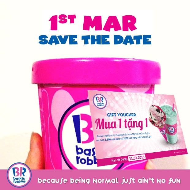 Giảm 31% cho Fresh Packed vào ngày 1.3 và 31.3.2015 tại toàn hệ thống Baskin Robbins Việt Nam 2