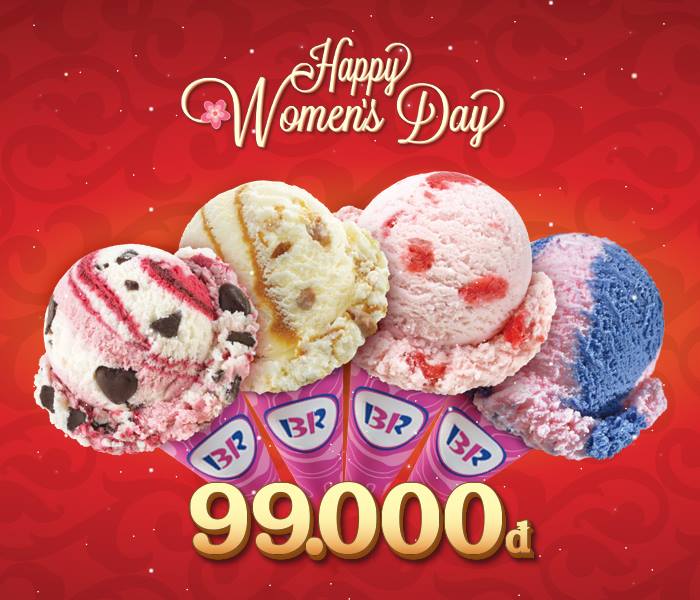 4 viên kem chỉ còn 99.000đ nhân ngày Quốc tế Phụ nữ 8.3 tại Baskin Robbins