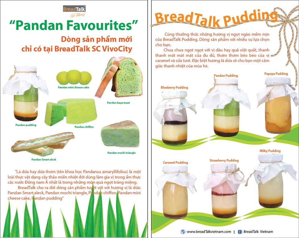 Dùng thử dòng sản phẩm 'Pandan Favourites' làm từ lá dứa cùng nhiều ưu đãi hấp dẫn tại BreadTalk SC Vivo City 1