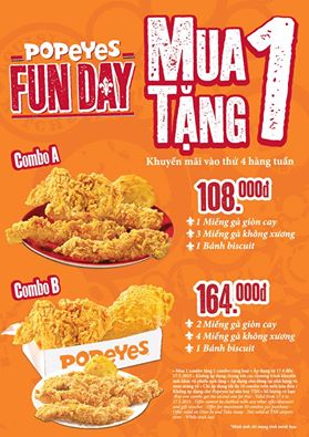 Thứ 4 Vui Vẻ với ưu đãi Mua 1 tặng 1 cùng gà rán Popeyes 1