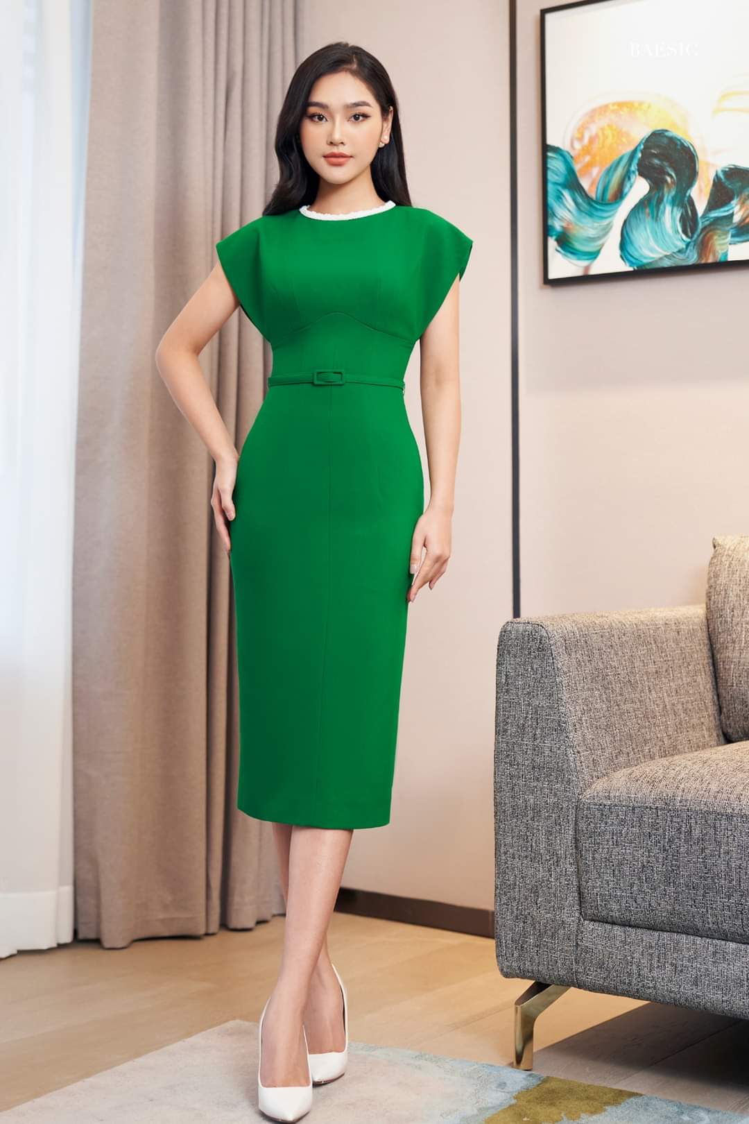 K04324 Váy Xòe Dạ Xanh Lá  V02259   Khéo Fashion