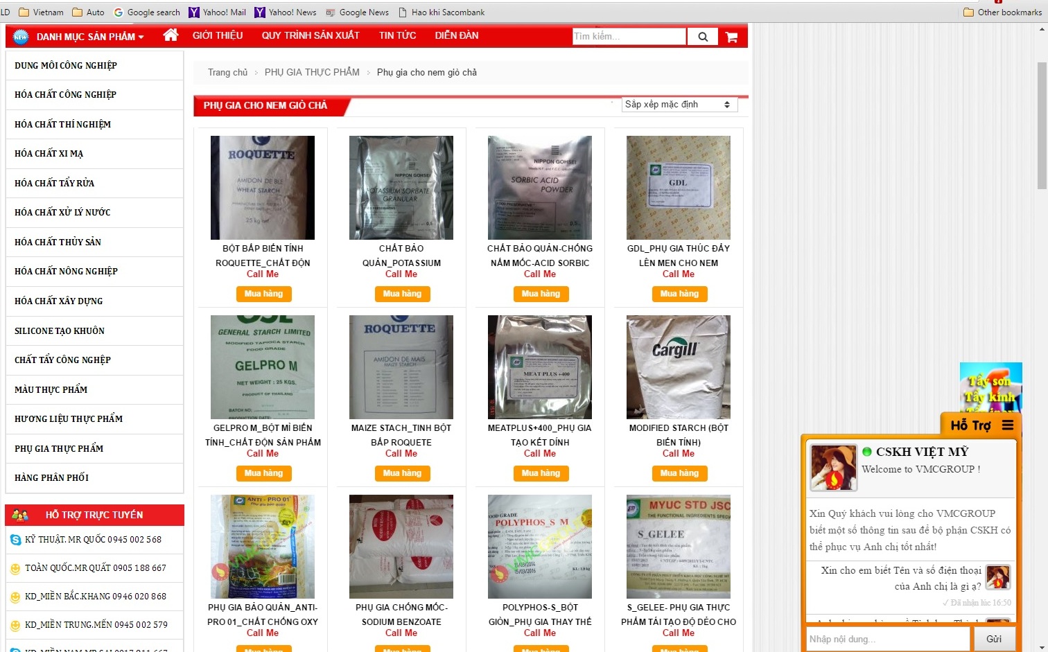 Nhiều hóa chất dùng cho thực phẩm được bán vô tư trên mạng - Ảnh: chụp từ website