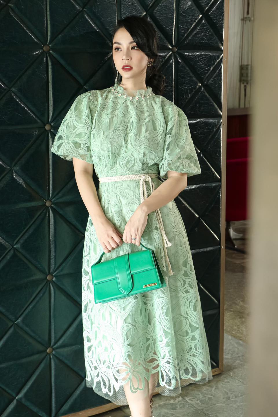 MBeauty Đầm nữ quả bơ phiên bản Hàn Quốc mới Váy Cổ Vuông Thắt Nơ mỏng thắt  eo màu xanh lá cây thời trang và đẹp | Lazada.vn