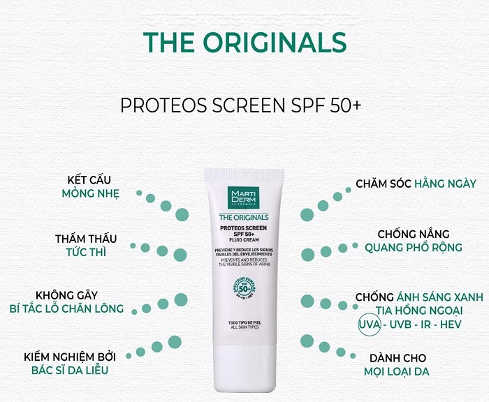 Review Kem chống nắng Martiderm The Originals Proteos Screen SPF50+ Fluid Cream