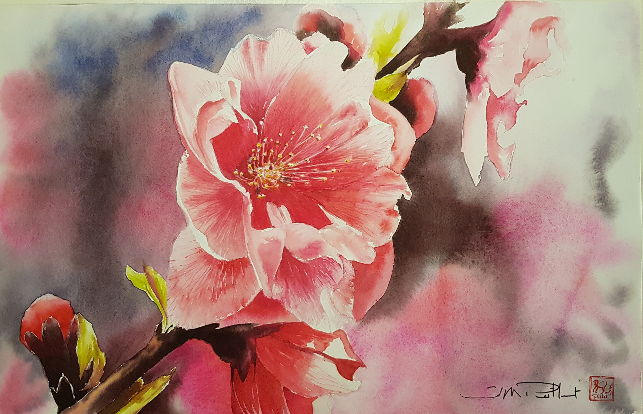 Vẻ đẹp hoa đào trong tranh của Nguyễn Hữu Khoa
