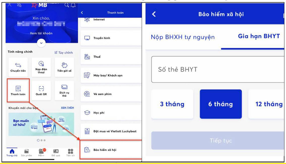 Hướng dẫn đóng tiền trên ứng dụng MB Bank