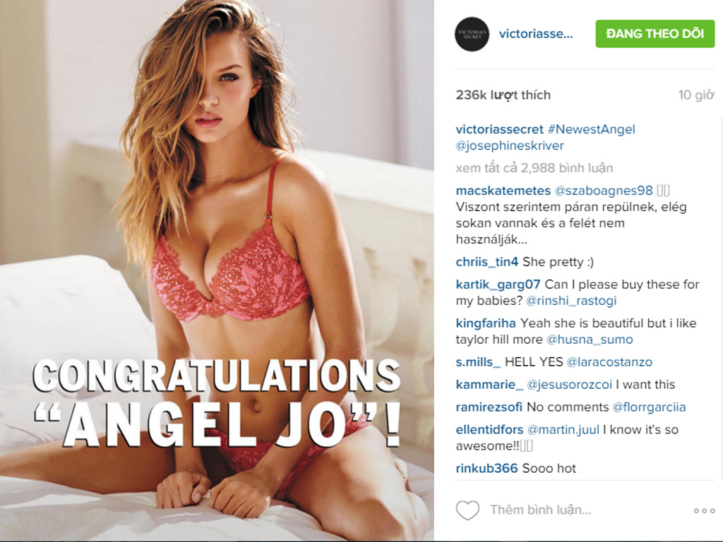 Victoria’s Secret thông báo trên Instagram về sự gia nhập của Josephine Skriver - Ảnh: Chụp màn hình Instagram