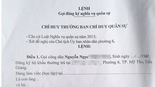 Gọi Quân Nhân Tại Ngũ đi đăng Ký Nghĩa Vụ Quân Sự