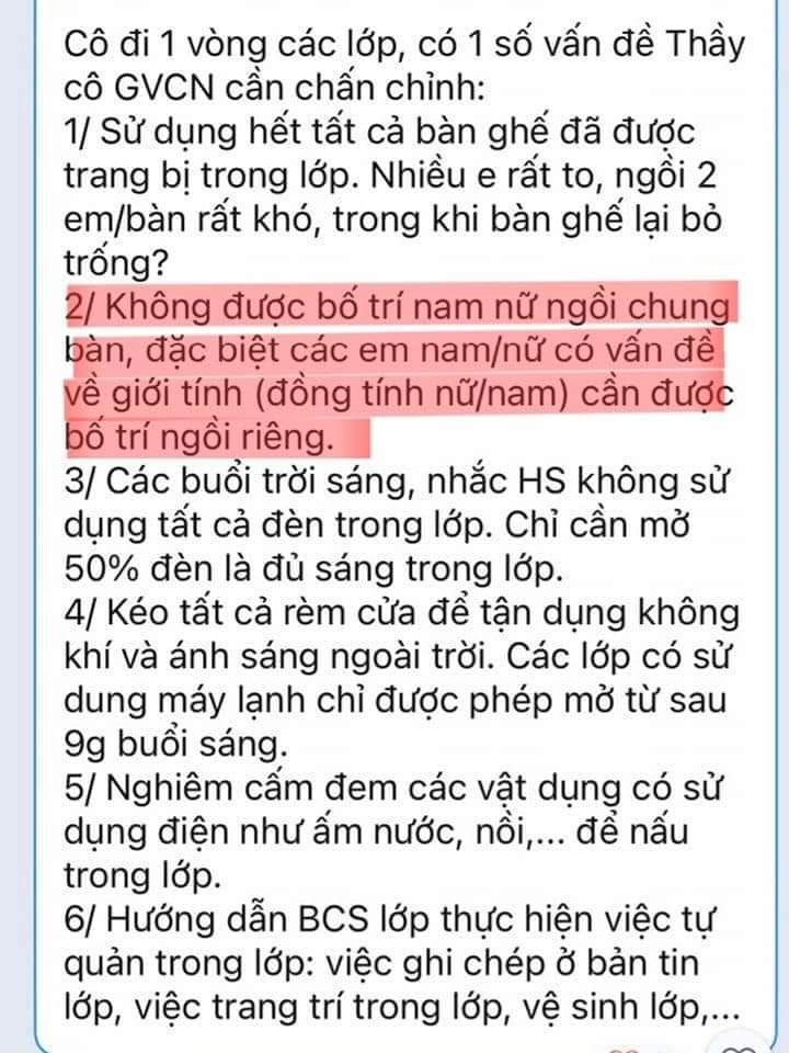 Không được bố trí nam nữ ngồi chung, đặc biệt học sinh có vấn đề giới tính?