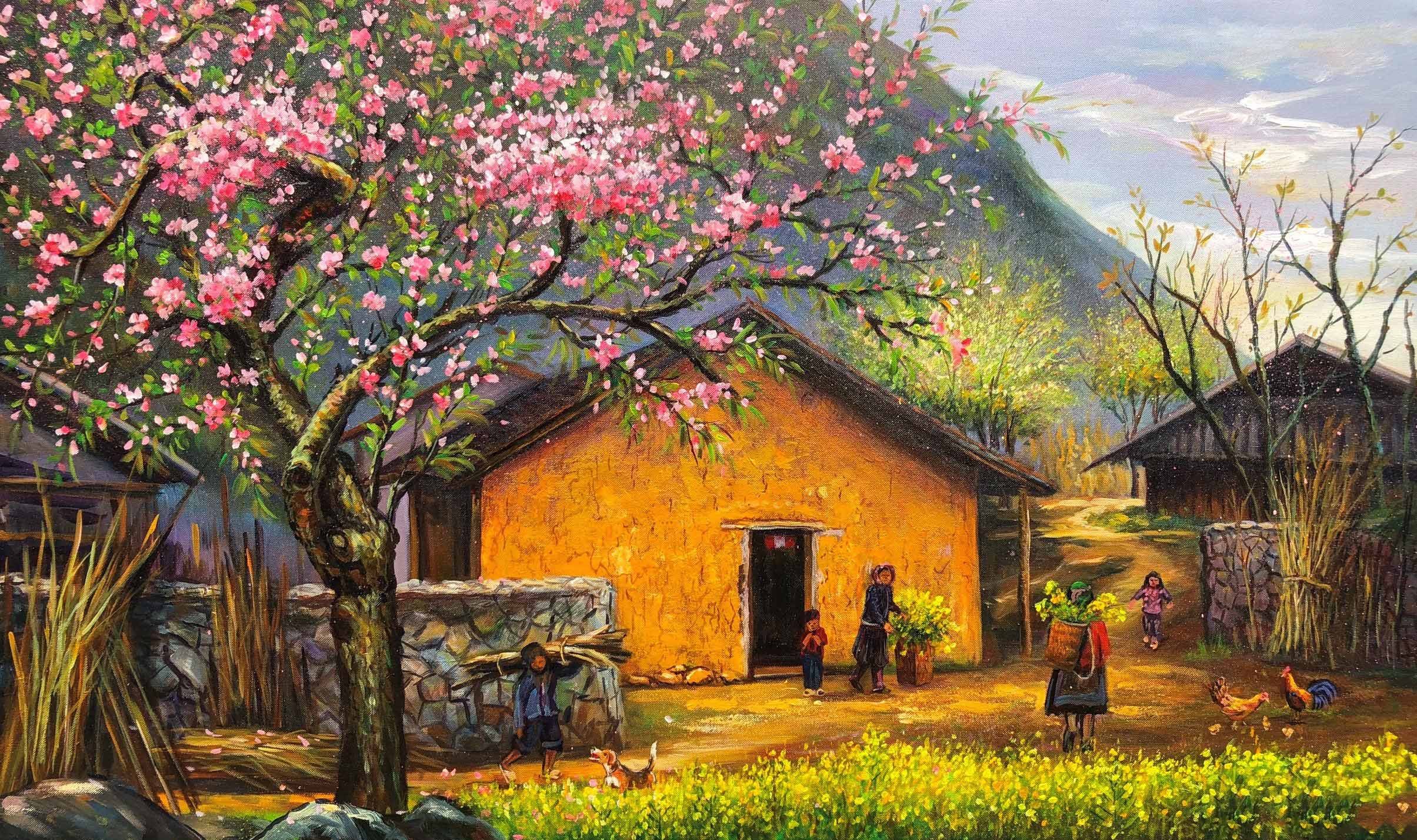 30 Mẫu tranh phong cảnh mùa xuân cực kỳ đẹp - 2020 - Tranh Sơn Dầu Phương  Nguyên