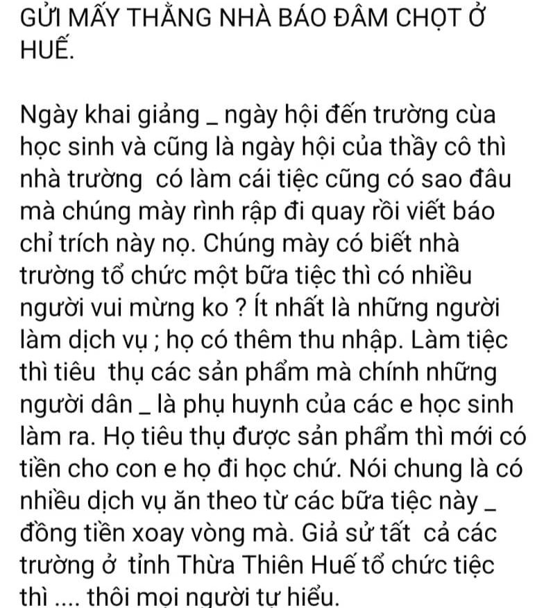 Thầy Giáo Đăng Bài Xúc Phạm Nhà Báo Trong Ngày Khai Giảng Chỉ Vì… Nhớ  Chuyện Xưa