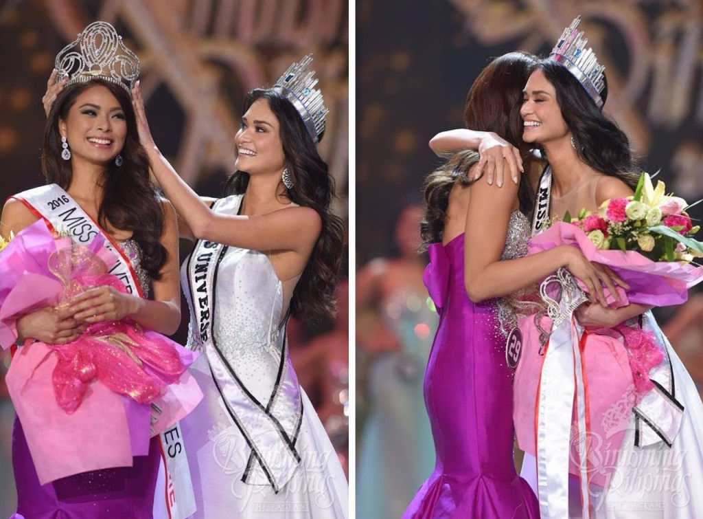 Pia Wurtzbach trao vương miện cho tân hoa hậu Maxine Medina - Ảnh: Fanpage cuộc thi Binibining Pilipinas