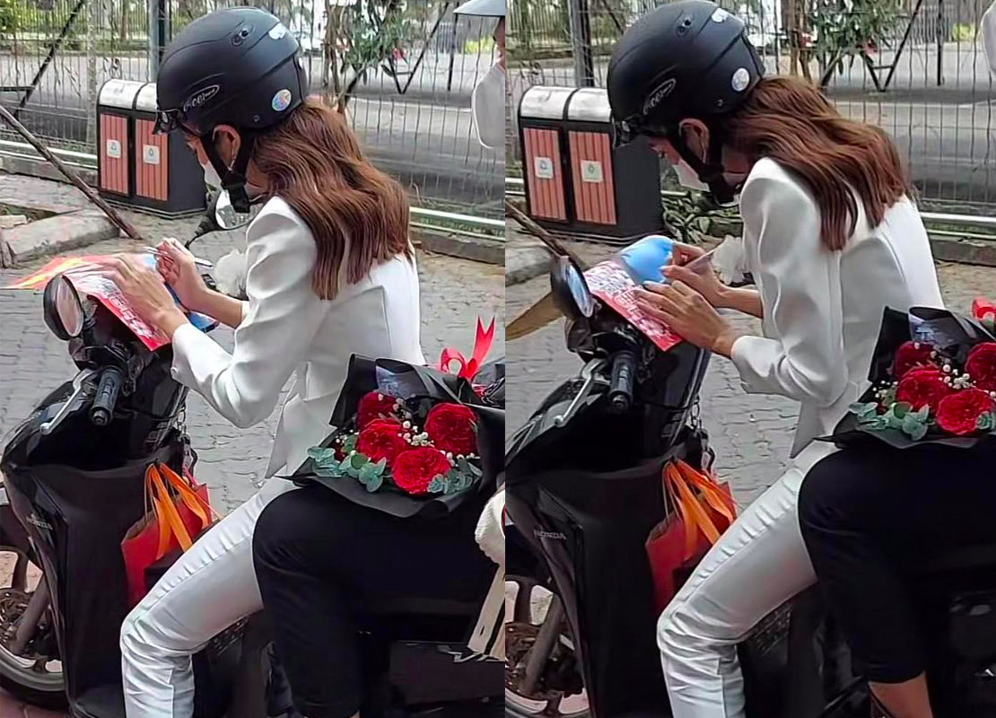 Hoa hậu Thùy Tiên 'gây sốt' với hình ảnh chạy xe máy đi sự kiện