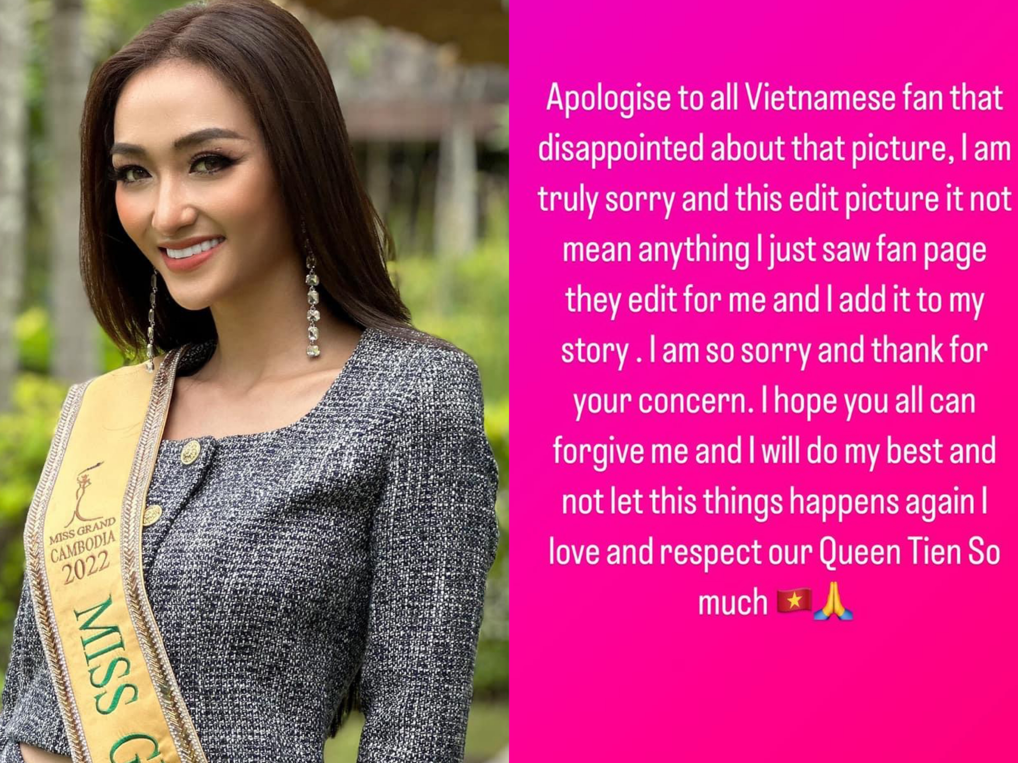 Người đẹp Campuchia trực tiếp xin lỗi Hoa hậu Thùy Tiên vụ ảnh chế