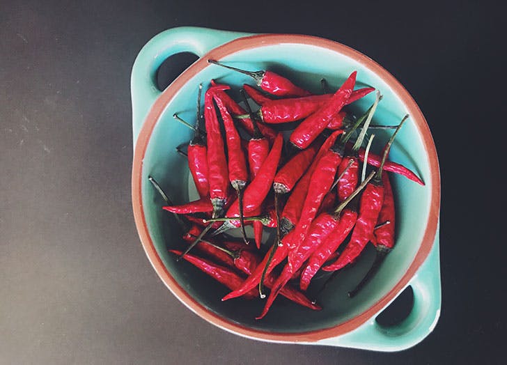 red-hot-chilli-peppers in-a-strainer